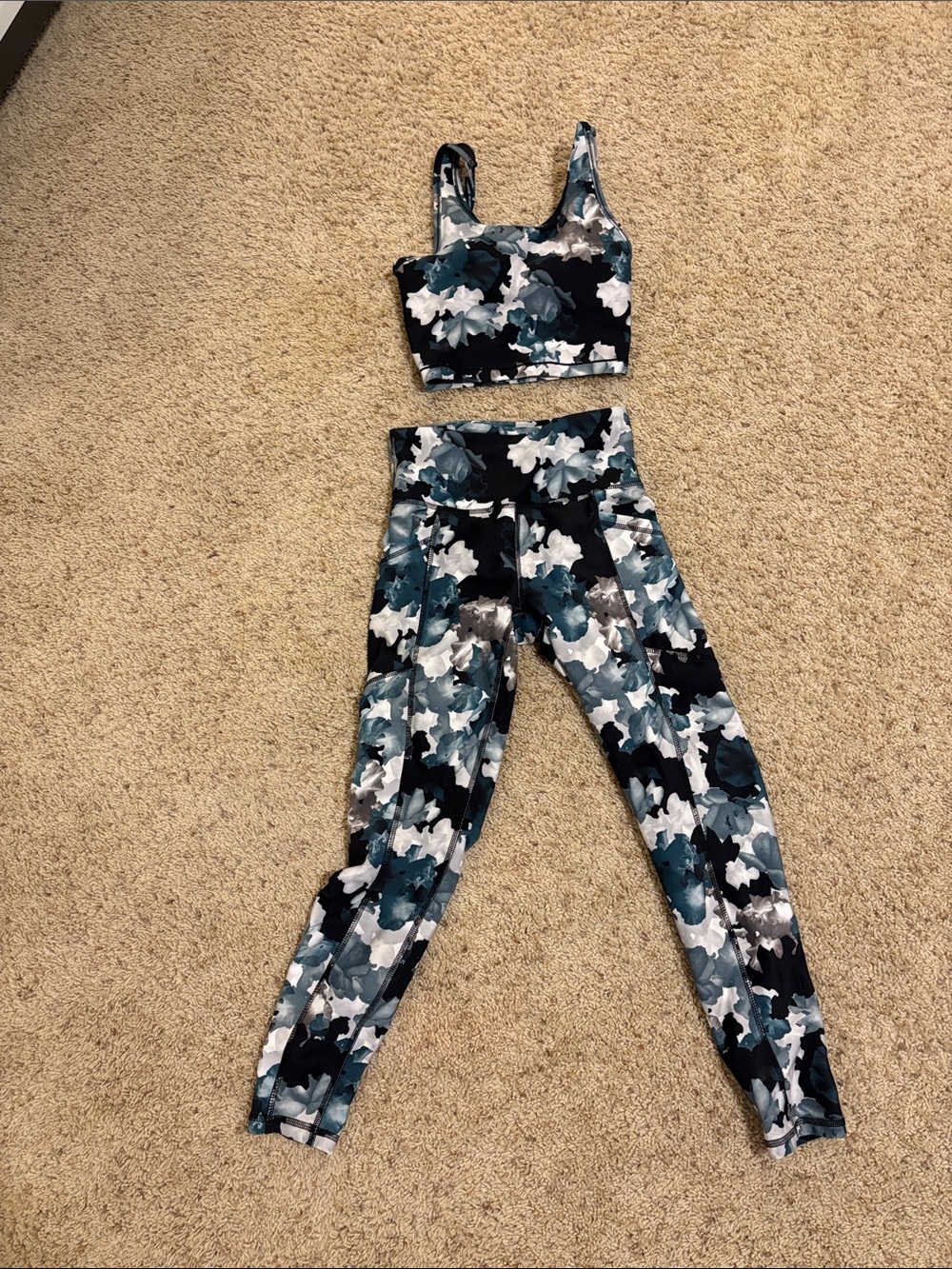 Marika Teal, Blue & White Floral High-Waist Legging with Matching Crop